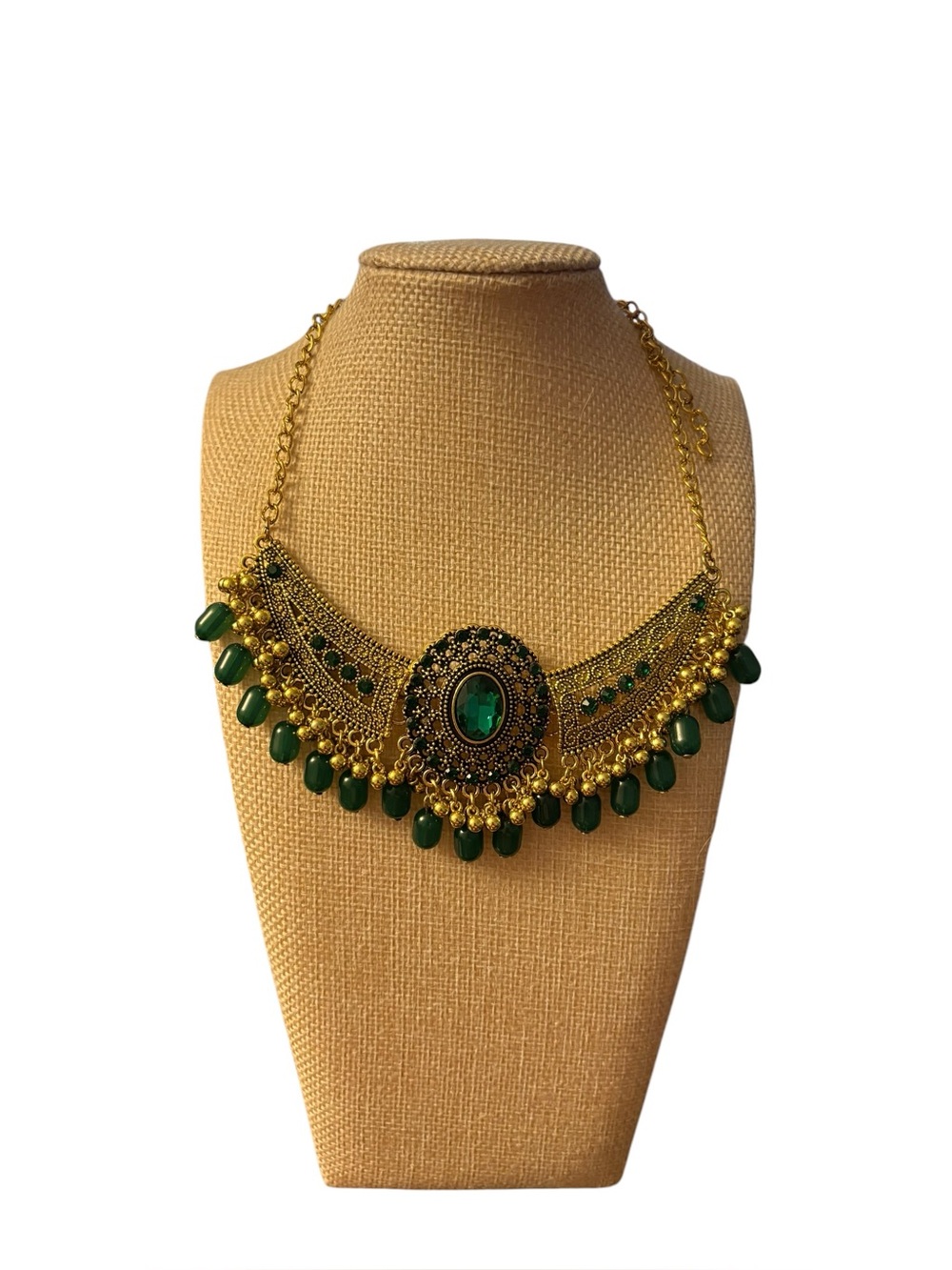 Indian Bridal Jewelry Set Choker Maang Tikka Gold Green Bangles-NWOT 7pieces - Picture 4 of 7